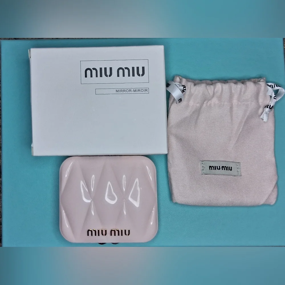 Miu Miu Pink Quiltrd Compact Mirror